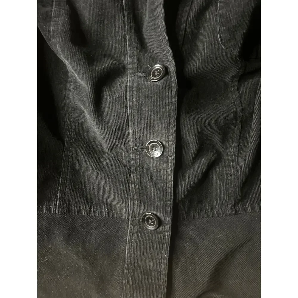 St Johns Bay Black Corduroy Stretch Fitted Blazer Gingham Trim XL Women's - Picture 2 of 9